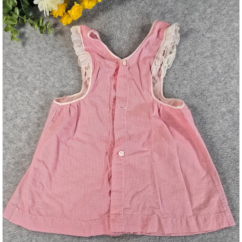 Vintage 60s Gingham Ruffle Pinafore Dress Baby Handmade Embroidered 0-6m - Picture 11 of 13